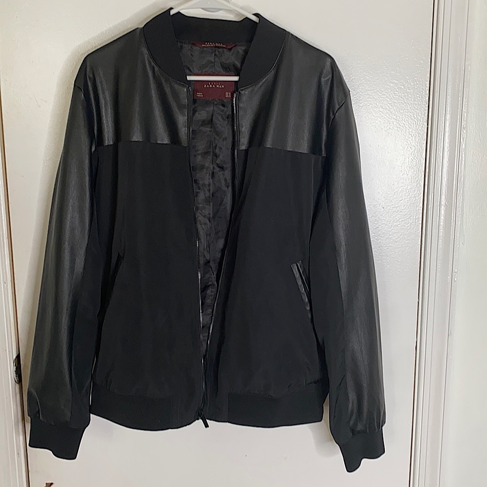 Basic Zara man leather zip up jacket